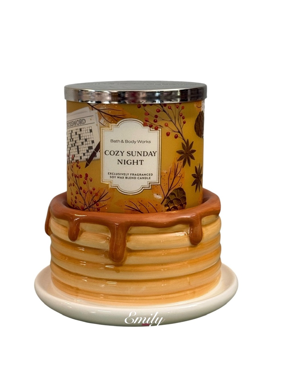 2-Pc Bath & Body Works PANCAKE STACK 3-Wick Candle Holder COZY SUNDAY NIGHT Set